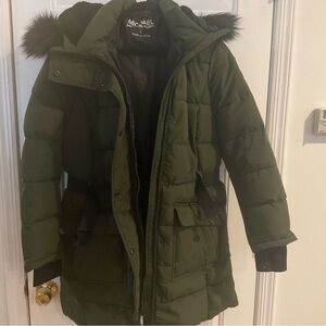 Michael Kors Green Puffer Jacket with Fur Hood